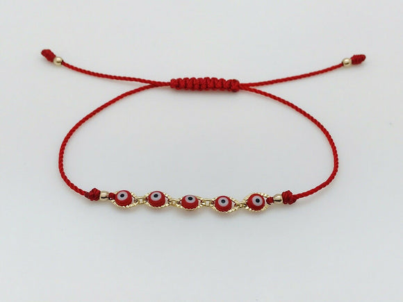 Pulsera Roja Con Ojitos Rojos Oro Laminado