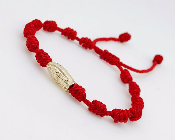 Pulsera Roja Con Virgen de Guadalupe Oro Laminado