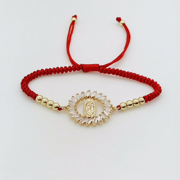 Pulsera Roja Con Medalla De La Virgen De Guadalupe Oro Laminado