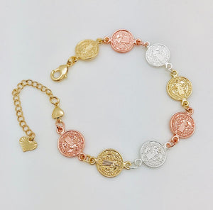 Pulsera San Benito Tres Tonos Oro Laminado