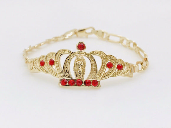 Pulsera De San Judas Corona Con Pedrería Roja