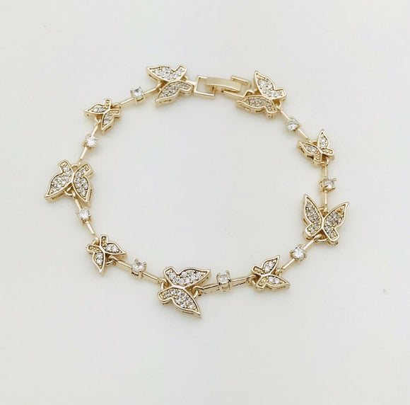 Pulsera Mariposas con Cristales Oro Laminado