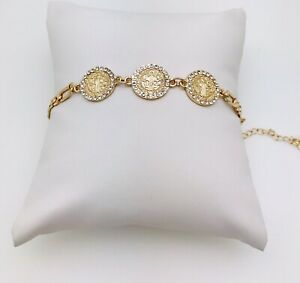 Pulsera San Benito Tres Medallas Oro Laminado