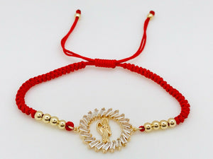 Pulsera Roja Con Medalla De La Santa Muerte Oro Laminado