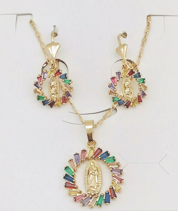 Virgen De Guadalupe Set Oro Laminado Multi Color