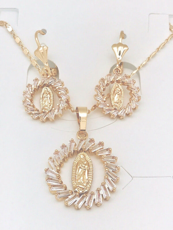 Virgen De Guadalupe Set Oro Laminado